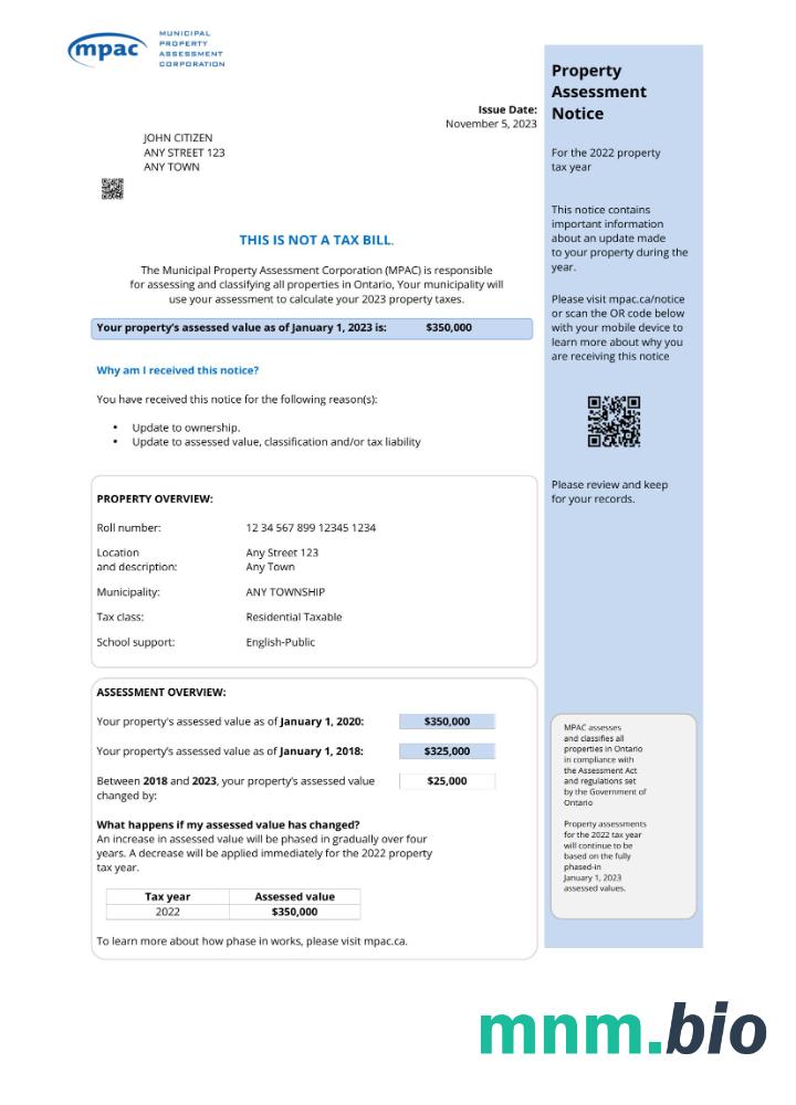 USA Ontario MPAC rachunek za media, PDF i Word Pobierz szablon
